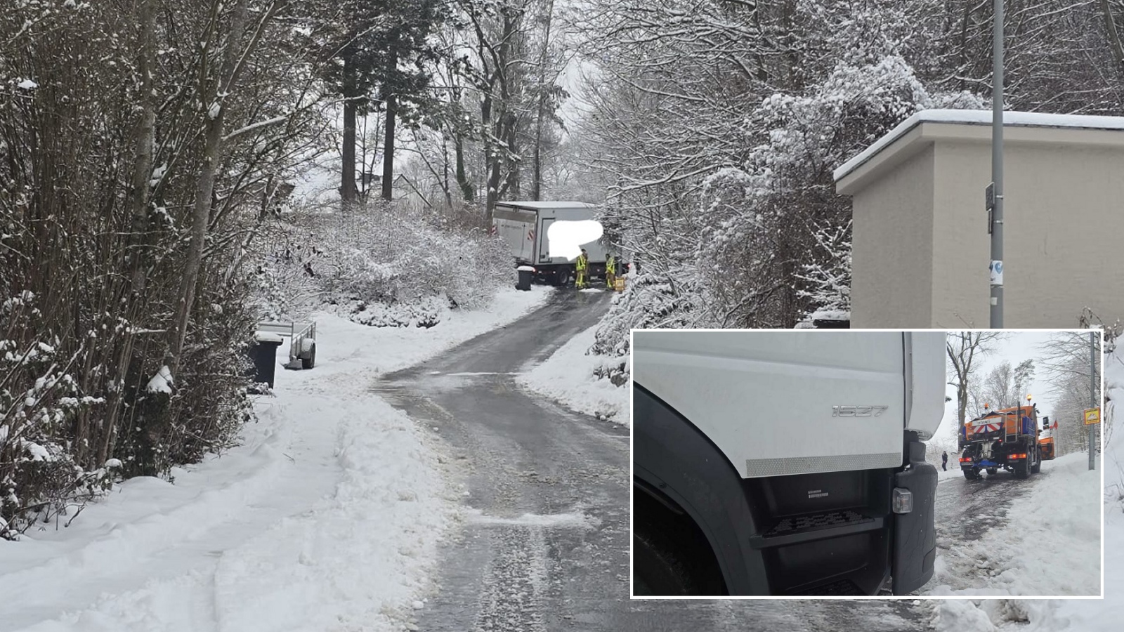 Winterglätte bringt LKW an Steigung ins Rutschen